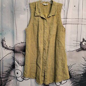 Kleen 100% Linen Collared Sleeveless Button Up Tunic Size M